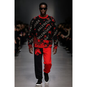 Balenciaga Black Red Destroyed Logo Sweater (Medium Fits Like Large)